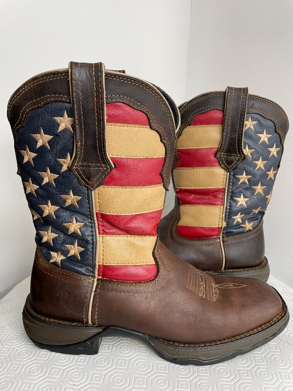 Durango Lady Rebel American Flag Western Cowgirl Boots Leather Square Toe 8 M